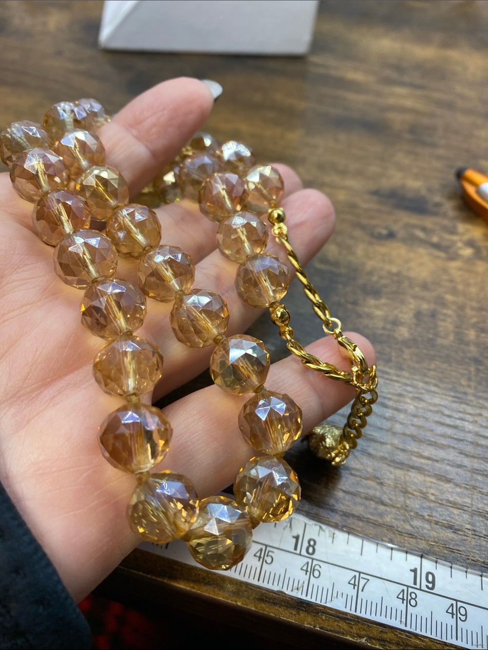Champagne 12 mm faceted Crystal hand knotted 18 inch neck Aprilsplace Necklace - Picture 3 of 6